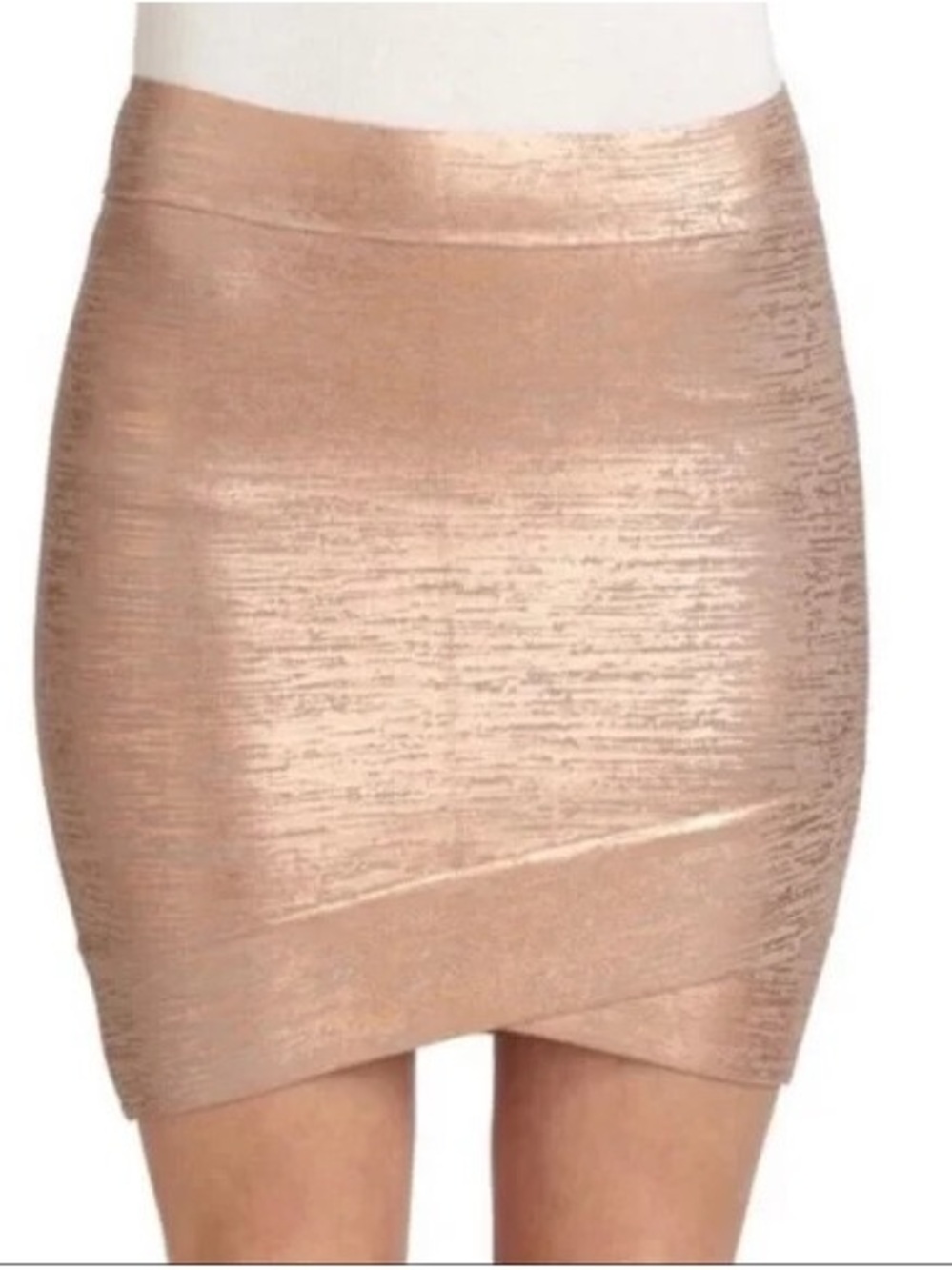 BCBGMAXAZRIA Sylvie Metallic Foil Bandage Skirt Size Small Rose Gold
